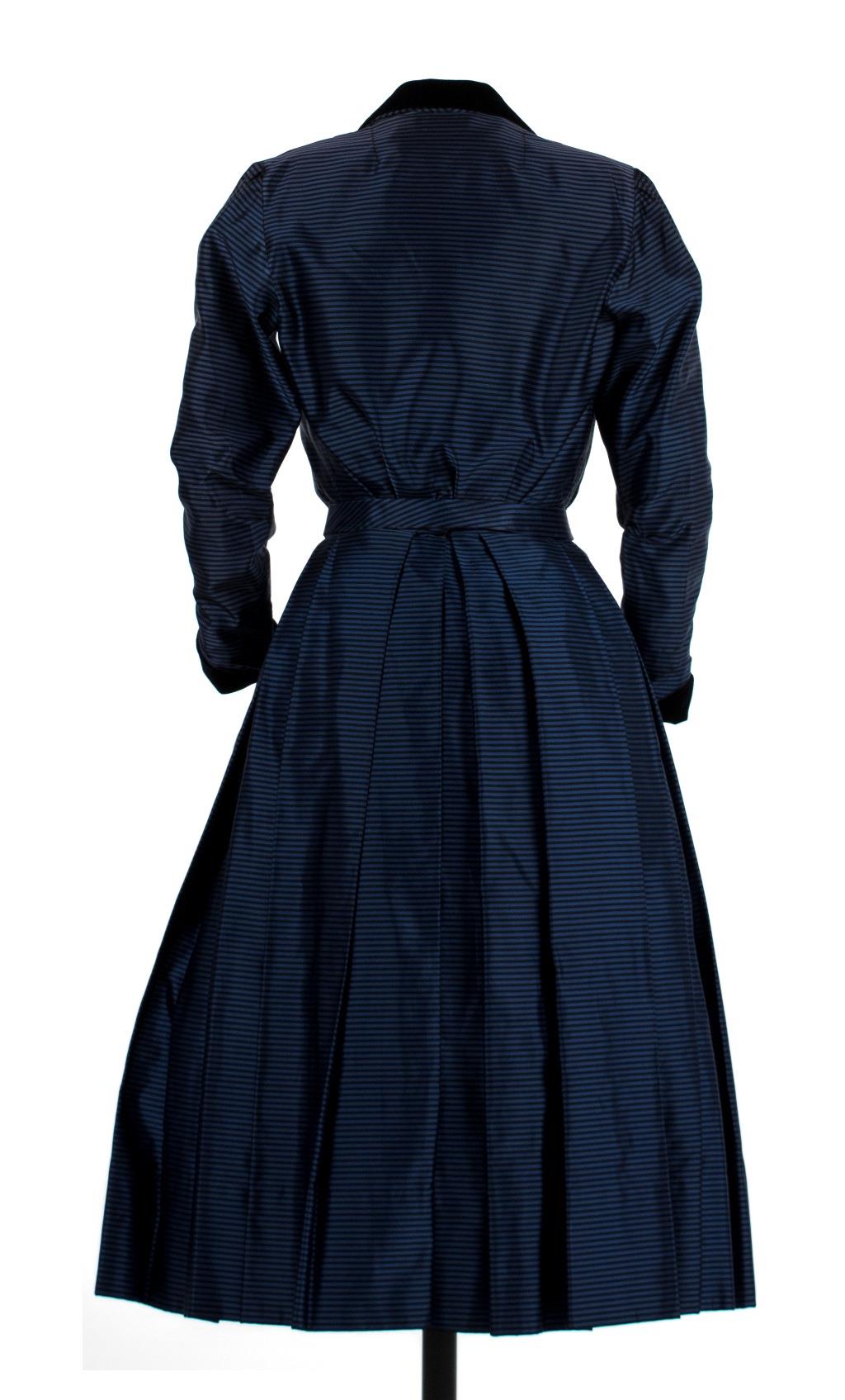 Image of Two piece satin dress with velvet trim, 1948